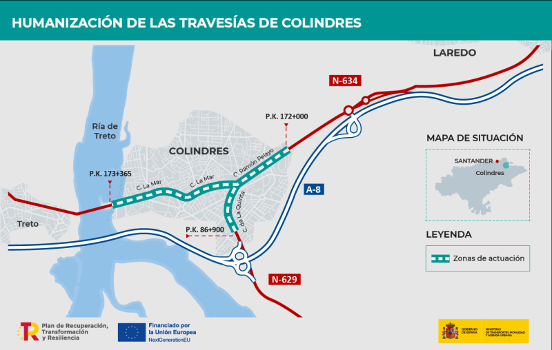Mitma adjudica por 530.427 euros las obras de humanización de las carreteras N-629 y N-634 a su paso por Colindres 