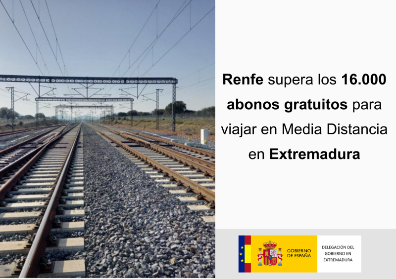  Renfe supera los 16.000 abonos gratuitos para viajar en Media Distancia en Extremadura
